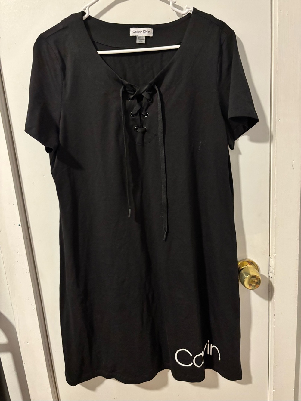 Calvin Klein Black Lace-Up Neck Tee Dress